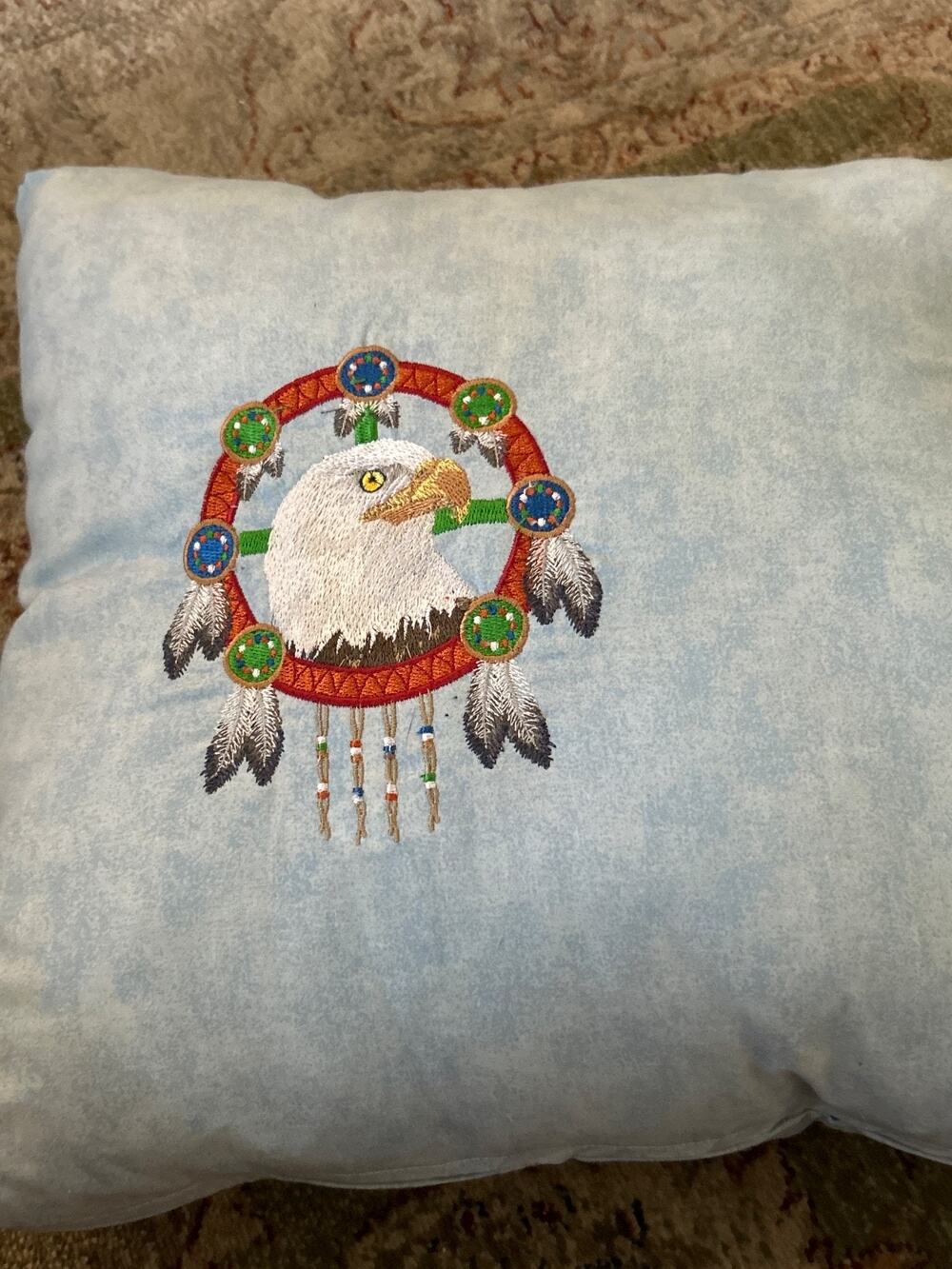 Handmade Embroidered Pillow - Dream Catxher with Eagle